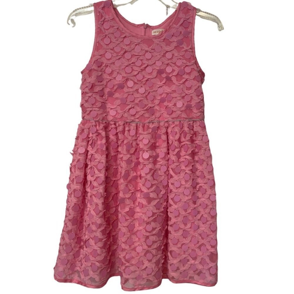CAT & JACK Big Girl's Bubblegum Pink Sequin Party Dress Large (10-12) Sleeveless